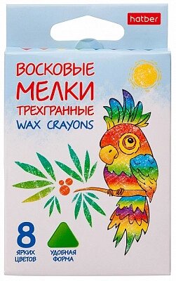 Мелки восковые "Hatber", 8 цветов, 8мм, трёхгранные, 8шт в картонной упаковке от компании ИП Globus trade - фото 1