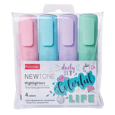 Набор текстовыделителей "Hatber NewTone Pastel", 1-5м, скошенный наконечник, водная основа, 4 цвета в ПВХ-упак от компании ИП Globus trade - фото 1