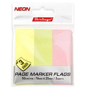 Набор закладок бумажных "Berlingo", 76x25мм, 50л, 3 неоновых цвета, клеевой край, в пакете