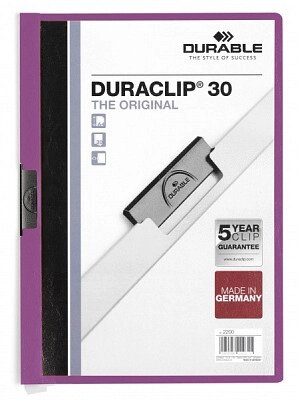 Папка пластиковая "Durable", 30л, А4, стальной клип, серия "Duraclip", фиолетовая от компании ИП Globus trade - фото 1