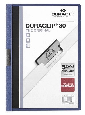 Папка пластиковая "Durable", 30л, А4, стальной клип, серия "Duraclip", голубая от компании ИП Globus trade - фото 1