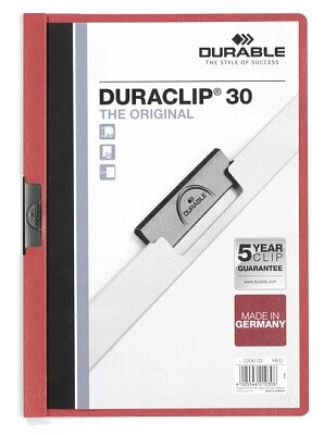 Папка пластиковая "Durable", 30л, А4, стальной клип, серия "Duraclip", красная от компании ИП Globus trade - фото 1