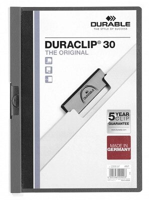 Папка пластиковая "Durable", 30л, А4, стальной клип, серия "Duraclip", серая от компании ИП Globus trade - фото 1