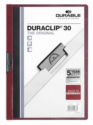 Папка пластиковая "Durable", 30л, А4, стальной клип, серия "Duraclip", тёмно-красная от компании ИП Globus trade - фото 1