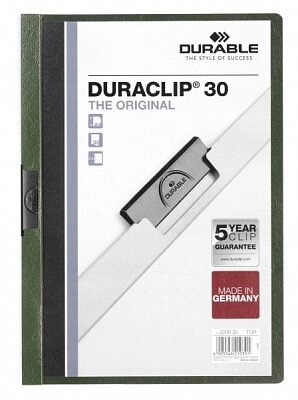 Папка пластиковая "Durable", 30л, А4, стальной клип, серия "Duraclip", тёмно-зелёная от компании ИП Globus trade - фото 1