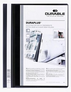 Папка-скоросшиватель пластиковая "Durable", А4+120/160мкм, прозрачный верхний слой, карман, белая