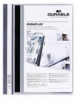 Папка-скоросшиватель пластиковая "Durable", А4+, 120/160мкм, прозрачный верхний слой, карман, серая от компании ИП Globus trade - фото 1