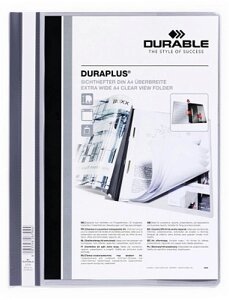 Папка-скоросшиватель пластиковая "Durable", А4+120/160мкм, прозрачный верхний слой, карман, серая