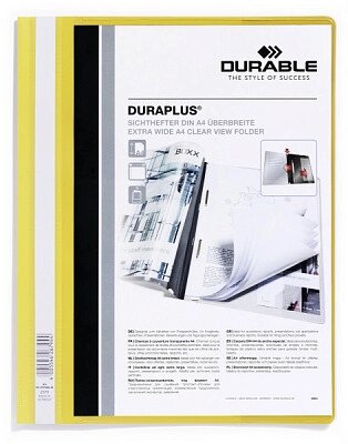 Папка-скоросшиватель пластиковая "Durable", А4+, 120/160мкм, прозрачный верхний слой, карман, желтая от компании ИП Globus trade - фото 1