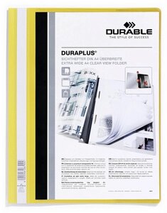 Папка-скоросшиватель пластиковая "Durable", А4+120/160мкм, прозрачный верхний слой, карман, желтая