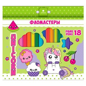 Фломастеры "Hatber VK", 18 цветов, серия "Смешные единороги", в картонной упаковке