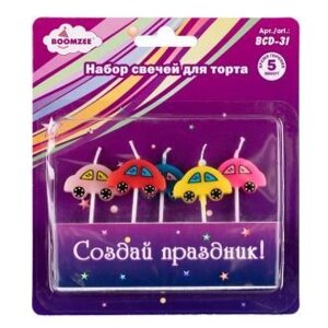 Набор свечей для торта, 5 шт, машинки, BOOMZEE BCD-31