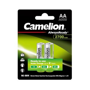 Аккумулятор, CAMELION, NH-AA2700ARBP2, AlwaysReady Ni-MH Rechargeable, AA, 1.2V, 2700 mAh, 2 шт. в блистере