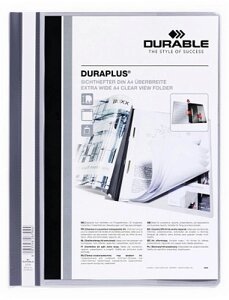 Папка-скоросшиватель пластиковая "Durable", А4+, 120/160мкм, прозрачный верхний слой, карман, серая