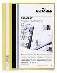 Папка-скоросшиватель пластиковая "Durable", А4+, 120/160мкм, прозрачный верхний слой, карман, желтая