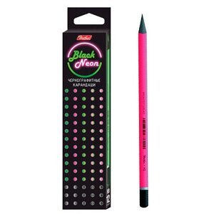Карандаш чернографитный "Hatber Black Neon HB", 2мм, заточенный, круглый корпус