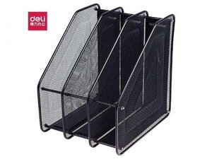 Лоток вертикальный DELI, 3 отделения, металлический, черный