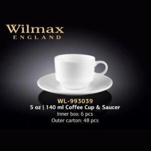 Чашка кофейная+блюдце WILMAX WL-993039, 140 мл, белый, 6 шт