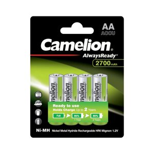 Аккумулятор, CAMELION, NH-AA2700ARBP4, AlwaysReady Ni-MH Rechargeable, AA, 1.2V, 2700 mAh, 4 шт. в блистере