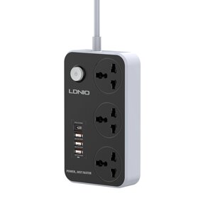 Сетевой фильтр, LDNIO, Universal SC3412, 3 универсальные розетки, 1*USB-C 12V-1.67A 20W PD20W , 3*USB 5V/3.4A