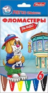 Фломастеры "Hatber", 6 цветов, серия "Jumbo - Пушистики", в картонной упаковке