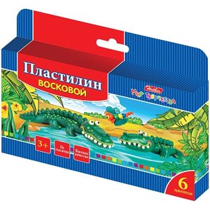 Пластилин восковой "Hatber", 6 цветов, 90гр, со стеком, серия "Забавные зверята"