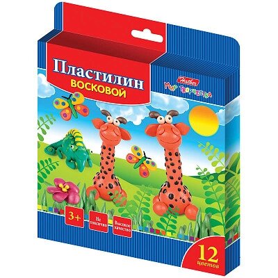 Пластилин восковой "Hatber", 12 цветов, 180гр, со стеком, серия "Забавные зверята" от компании ИП Globus trade - фото 1