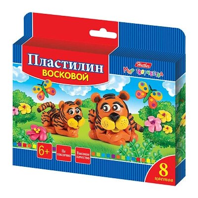 Пластилин восковой "Hatber", 8 цветов, 120гр, со стеком, серия "Забавные зверята" от компании ИП Globus trade - фото 1