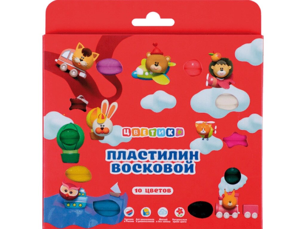 Пластилин восковой ЗХК "Цветик" 10 цветов, со стеком, 150 гр. от компании ИП Globus trade - фото 1