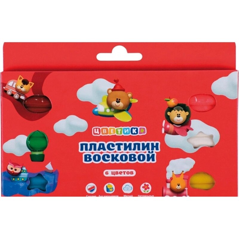 Пластилин восковой ЗХК "Цветик" 6 цветов, со стеком, 90 гр. от компании ИП Globus trade - фото 1