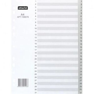 Разделители документов Attache, А4, 1-31, пластик, серый