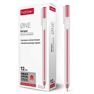 Ручка гелевая "Hatber One", 0,5мм, красная, прозрачный корпус
