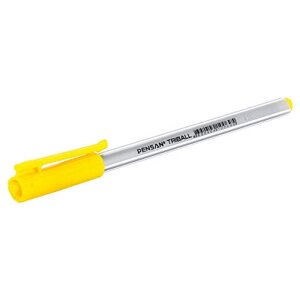 Ручка шариковая "Pensan Triball", 1мм, жёлтая, трёхгранный серебристый корпус