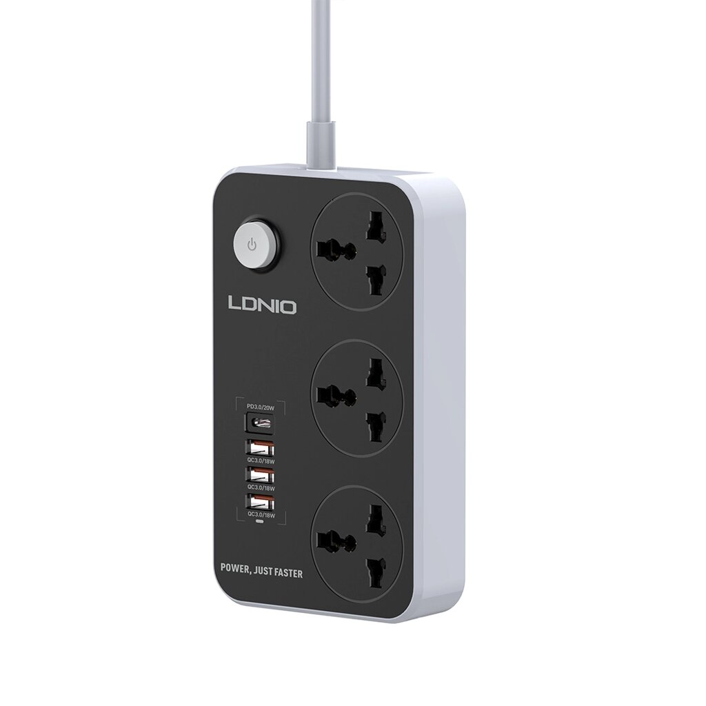 Сетевой фильтр, LDNIO, Universal SC3412, 3 универсальные розетки, 1*USB-C 12V-1.67A 20W PD20W , 3*USB 5V/3.4A от компании ИП Globus trade - фото 1