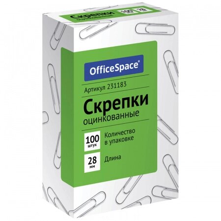 Скрепки OfficeSpace 28 мм, оцинкованные, 100 шт/упак от компании ИП Globus trade - фото 1