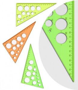 Треугольник 30*19см СТАММ, пластиковый, с окружностями, прозрачный, неоновые цвета, ассорти