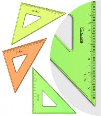 Треугольник 45*,12см СТАММ, пластиковый, прозрачный, неоновые цвета, ассорти от компании ИП Globus trade - фото 1