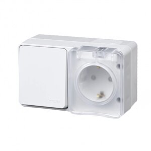 Atlasdesign PROFI IP54 о/у блок: роз. з/к со шт. 16а, выкл. 1-клав. 10а, белый