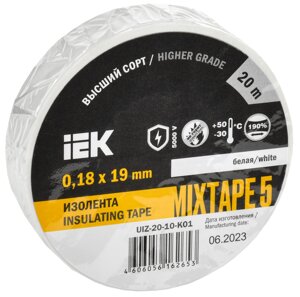 Mixtape 5 изолента 0,18х19мм белая 20м IEK