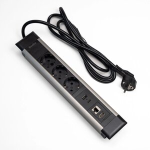 Shelbi Настольный блок, 3 розетки, 1 USB, 1 Type-C, RJ45, HDMI чёрный