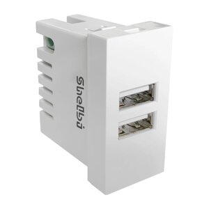 Shelbi Розетка зарядка 2-портовая USB, 2.1А, 45х22.5, белая