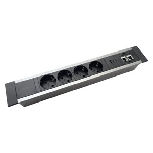 Shelbi SDO4-MULT10-B Настольный блок, 4 розетки 220B, 1 USB, 1 Type-C, RJ45-2, чёрный