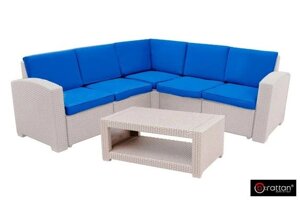 Угловой диван 5 мест + столик RATTAN Premium Corner белый