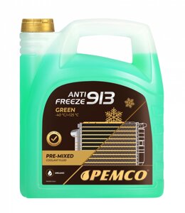 PEMCO охлаждающая жидкость антифриз ANTIFREEZE 913 (40oC)/ 913+40oC) 5 литров (зеленый AG 13; желтый AG13+SAE