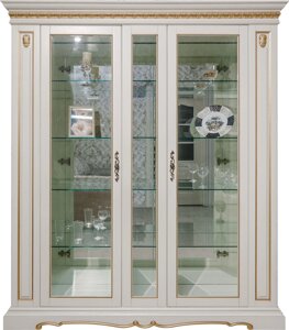Шкаф с витриной «Милана 11» П4.265.0.11(265.11) Слоновая кость с золочением