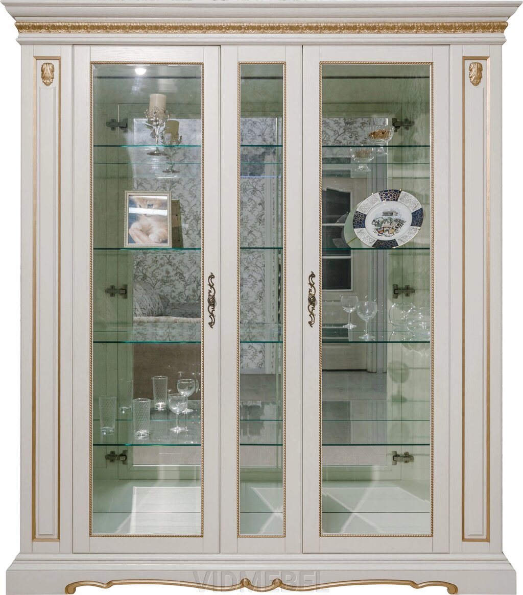 Шкаф с витриной «Милана 11» П4.265.0.11(265.11)  Слоновая кость с золочением от компании VIDMEBEL - фото 1