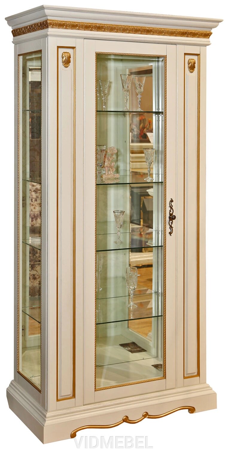 Шкаф с витриной «Милана 8» П4.265.0.08-01(265.08-01) Слоновая кость с золочением от компании VIDMEBEL - фото 1