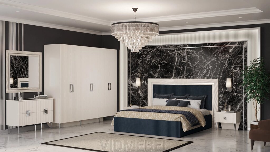 Спальный гарнитур Измир 6Д серебро СКФМ от компании VIDMEBEL - фото 1