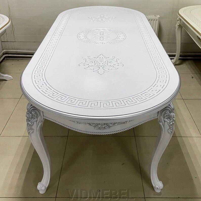 Стол Роза белый/серебро 1,60м (2,00м) от компании VIDMEBEL - фото 1