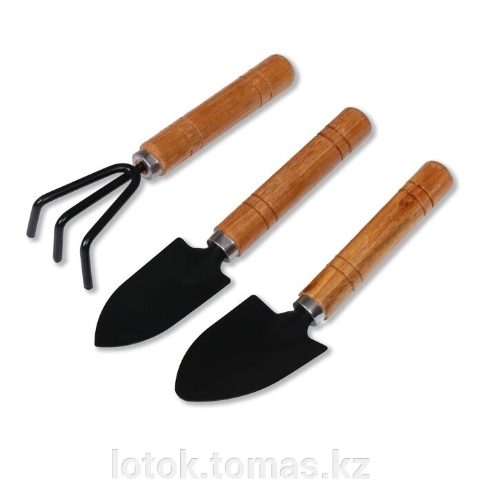Набор садового инструмента, 3 предмета: рыхлитель, 2 совка, длина 20 см, деревянные ручки от компании Интернет-магазин приятных покупок LotOk - фото 1